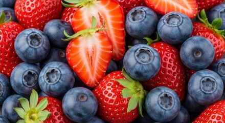 Fresh Strawberries and Blueberries Piled Together for a Vibrant Summer Snack or Recipe
