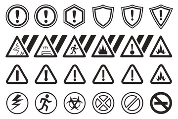 Set of Black and White Warning and Prohibition Icons and Symbols Keywords: warning icons, prohibition