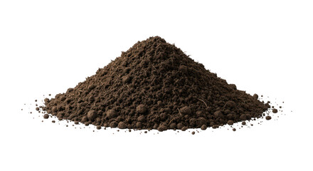 Heap of dark, rich soil or dirt, textured and slightly moist, on a black background