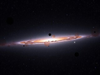 Naklejka premium Cosmic Galaxy: A Stellar Dance of Planets and Light