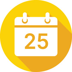 White calendar icon with number 25 on yellow circle background twenty five date