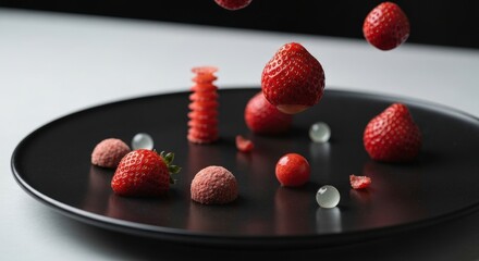 Floating Strawberries and Unique Fruit Arrangements on a Modern Plate