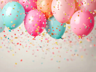 Cute balloons background. Parties. Confetti. pastel color.