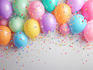 Cute balloons background. Parties. Confetti. pastel color.