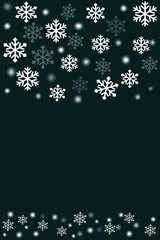 Snowy Holiday Green Background with Frosty White Snowflakes