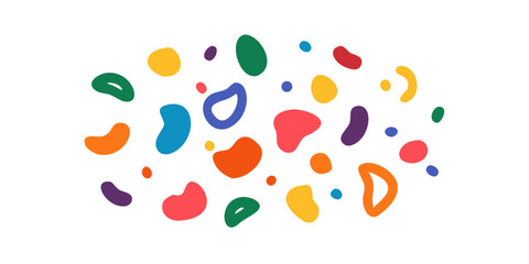 Colorful abstract organic shapes scattered on black