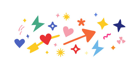 Colorful Arrows Hearts and Stars on Transparent Background