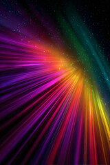 Sparkling, vivid light. Rays. Beams. Black background.