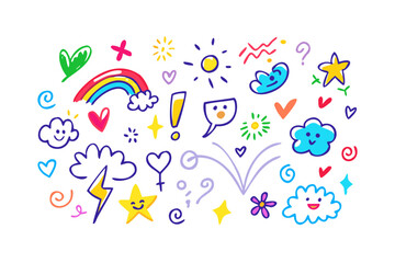 Colorful doodle icons on a white background rainbow