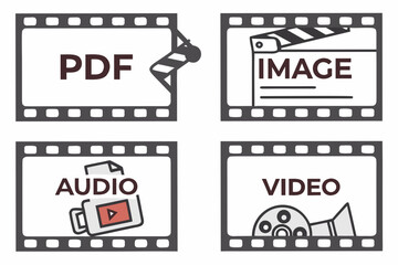 Film Strip Frames Displaying Media File Types image audio
