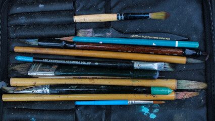 Painting Brushes Arranged in Art Case