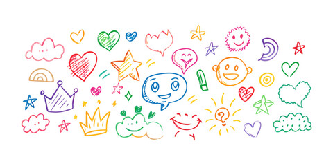 Colorful doodle icons with transparent background hand drawn