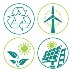 Circular Icons of Green Energy and Recycling Concepts Keywords: green energy, recycling, wind turbine