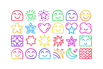 Colorful doodle icons with transparent background vibrant
