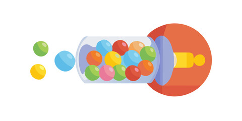 Colorful Gumball Vending Machine with Dispensed Gumballs