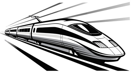 Fototapeta premium Vector illustration of a bullet train racing along tracks, sleek aerodynamic design, dynamic motion lines, modern transport icon style