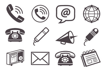 Collection of Communication and Contact Icons on White Background phone call