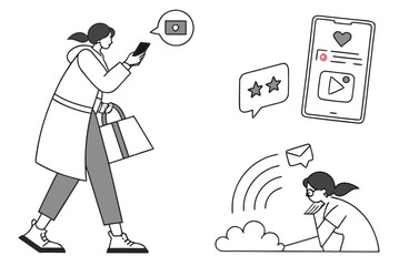 People Interacting with Digital Devices and Social Media woman phone