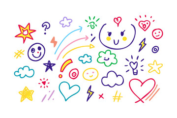 Colorful hand drawn doodle elements on white background 2