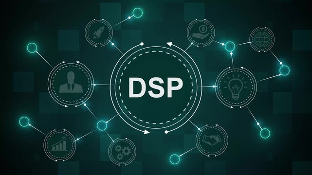 DSP Demand Side Platform Digital Advertising Technology Concept Animation.