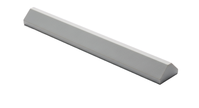 Metallic trapezoidal precision tool with matte finish and sharp edges—used in engineering, machining, or drafting for alignment and straightedge guidance