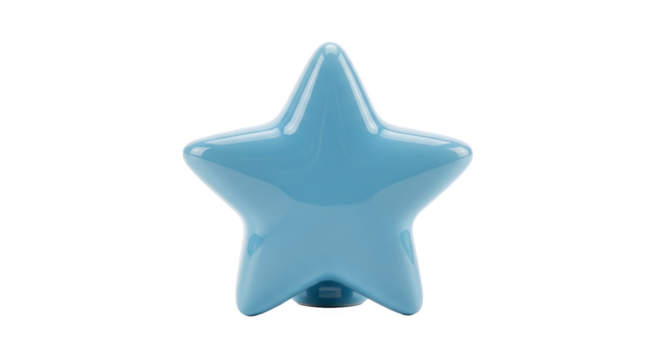 Glossy light blue star-shaped object with rounded edges and a small base—used as a decorative knob, handle, or accent in interior design or crafts