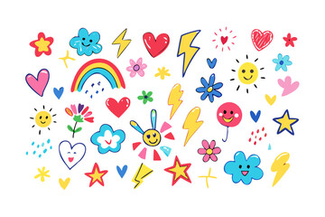 Colorful hand drawn icons with transparent background 1