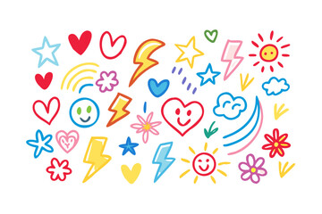 Colorful hand drawn icons with transparent background 2