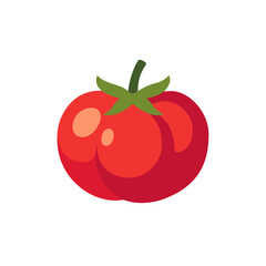 Red ripe tomato vegetable with green stem, isolated flat style vector illustration