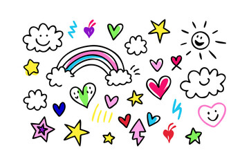 Colorful hand drawn icons with transparent background 5