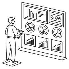 Businessman Analyzing Data on Large Interactive Screen person