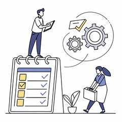 Business planning and task management with checklist and gears to-do list tasks