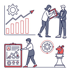 Business growth and team collaboration with charts and icons Keywords: business, growth, chart, graph