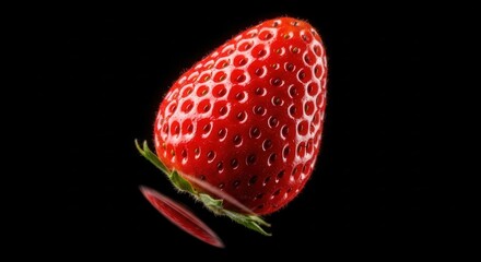 Fresh and Juicy Strawberry on Black Background with Water Drops and Vibrant Colors