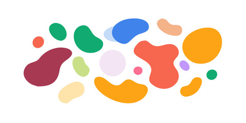 Colorful organic shapes scattered on a black background 1