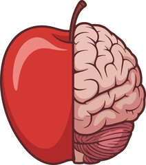 Conceptual illustration of an apple merging with a human brain