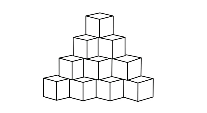Pyramid of stacked cubes arranged in a triangular formation on a white background.