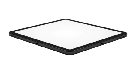 Tablet Dark edge and blank white screen, flat on black background, perspective