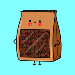 Cute coffee bag cartoon character looking sad
