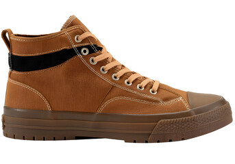 Tan High-Top Casual Sneaker with Rubber Sole and Lace-Up Design