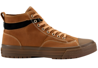 Tan High-Top Casual Sneaker with Rubber Sole and Lace-Up Design