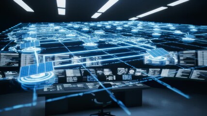 Solar Panel Network Displayed in High Tech Control Room Monitoring - Powered by Adobe