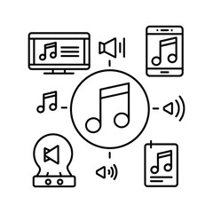 Digital music streaming and audio playback concept icon set