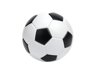 Naklejka premium A classic black and white paneled soccer ball, perfectly rendered and ready for play, is isolated on a transparent background.