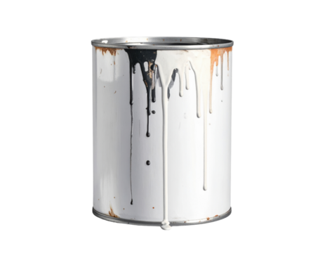 Used paint can with dripping multicolor paint stains and rust on transparent background for renovation concepts - Powered by Adobe