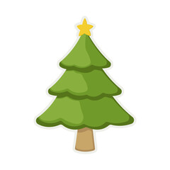 Christmas tree sticker icon with a star without background