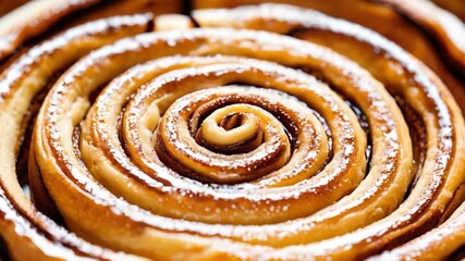 A close-up shot of a delicious pastry with a generous coating of powdered sugar