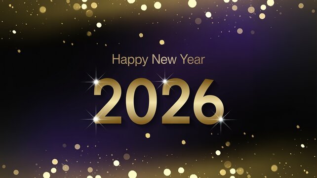 Elegant Golden 2026 New Year Celebration Background with Sparkling Bokeh Lights and Festive Greetings Ideal for Holiday Greetings Cards and Marketing Materials