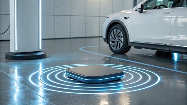 A modern electric vehicle charging station featuring a sleek design with illuminated lines, emphasizing futuristic technology and innovation in transportation.