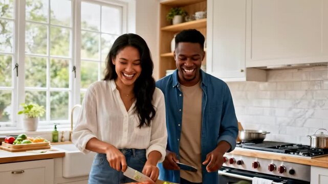 Friends Cooking Together in Modern Kitchen Team Meal Prep